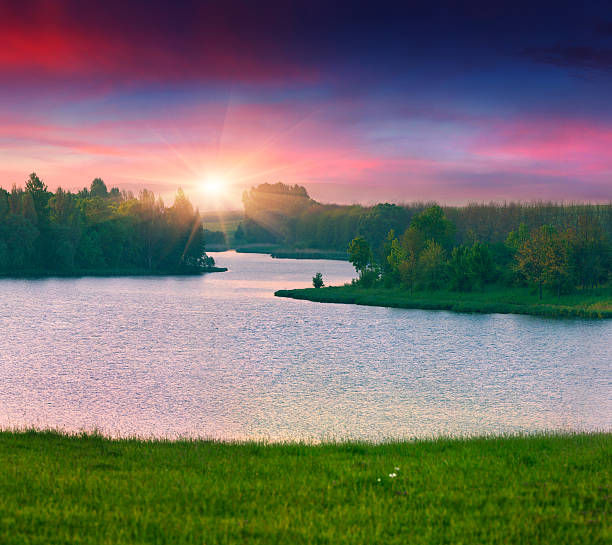 istock Beautiful summer landscape on the lake. Sunrise 480448191
