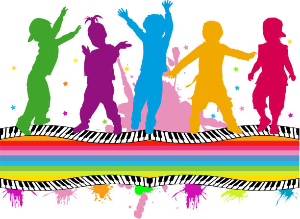 group of children's silhouettes group of children's silhouettes electric organ stock illustrations
