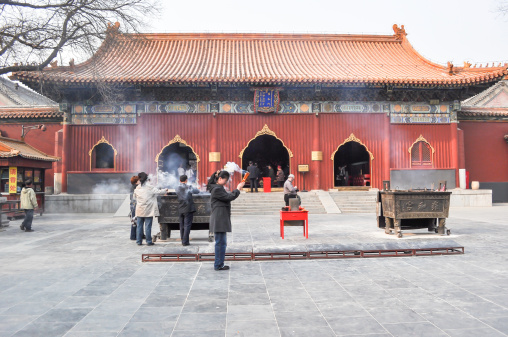 Beijing,China - March 31, 2011 : Visitors at The Lama Temple in Beijing, China.It's one of the largest and most important Tibetan Buddhist monasteries in the world.