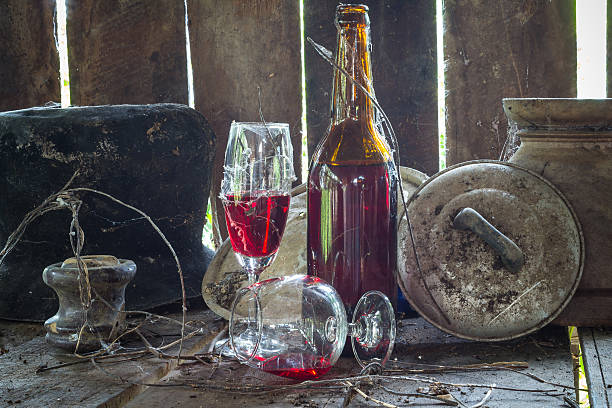 istock Vintage wine barrel covered with cobweb at old village house 480457159