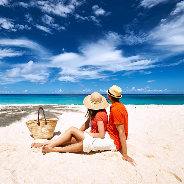 istock Couple on a beach at Seychelles 480457740