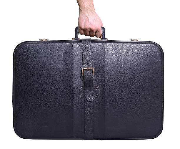 istock Man hand holding vintage leather travel bag 480458067