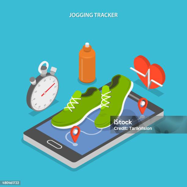 Jogging And Running Flat Isometric Concept Stock Illustration - Download Image Now - Isometric Projection, Relaxation Exercise, Exercising