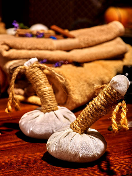 istock Ayurvedic spa massage still life 480461948