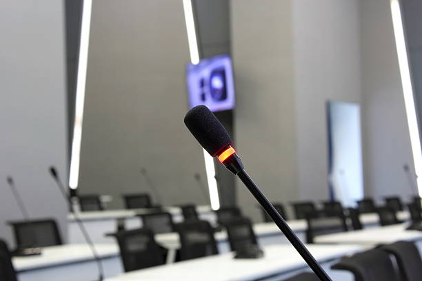istock Microphone closeup in meetting room 480462224