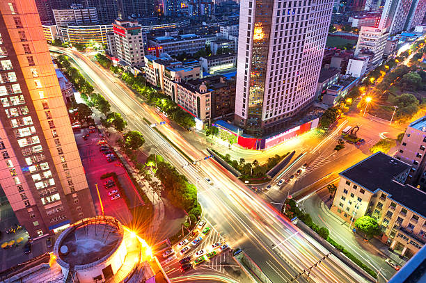 istock light trails on the modern building background in shanghai china 480463795