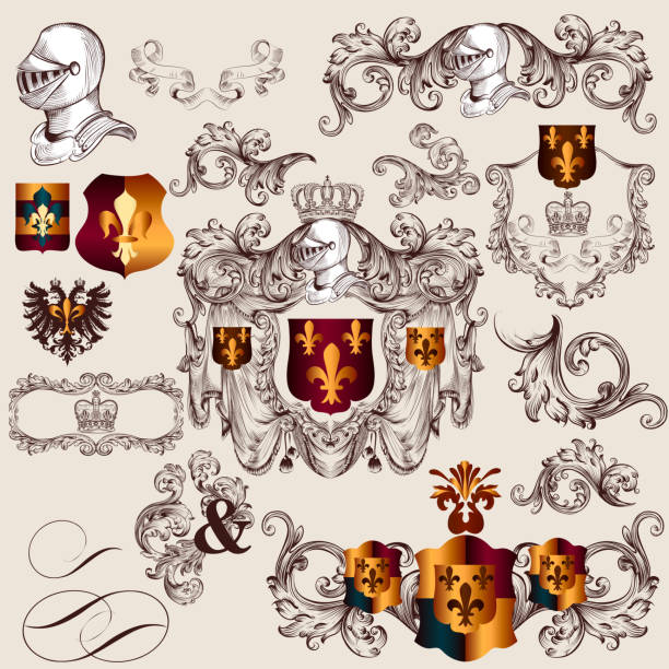 collection of vector heraldic элементами в винтажном стиле - coat of arms wreath laurel wreath symbol stock illustrations