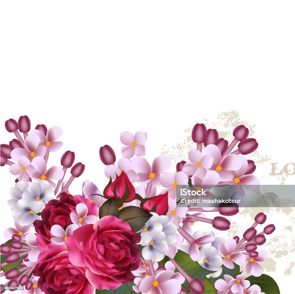 Ilustracja wektorowa kwiatowy tła z Lilak kwiaty i róż - Grafika wektorowa royalty-free (Akwarela)