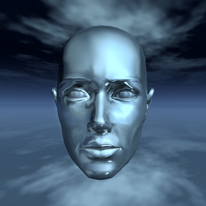Computer generated 3D illustration with a head in space