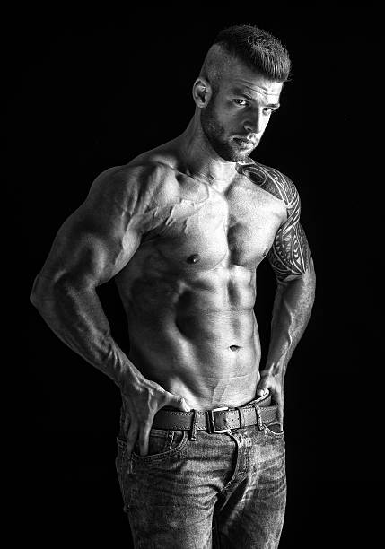 istock Muscular man - half-length, black and white photo 480469672