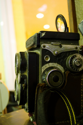 Traditional cameras were preserved in a museum.