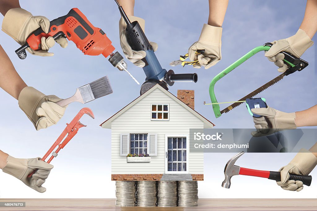 Selection of tools shape Selection of tools  shape house Repairing Stock Photo