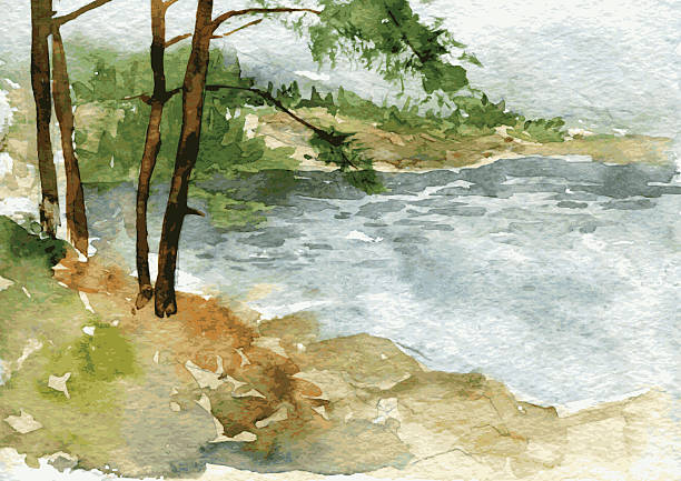 추상적임 워터컬러 풍경 - watercolor painting paintings landscape tree stock illustrations