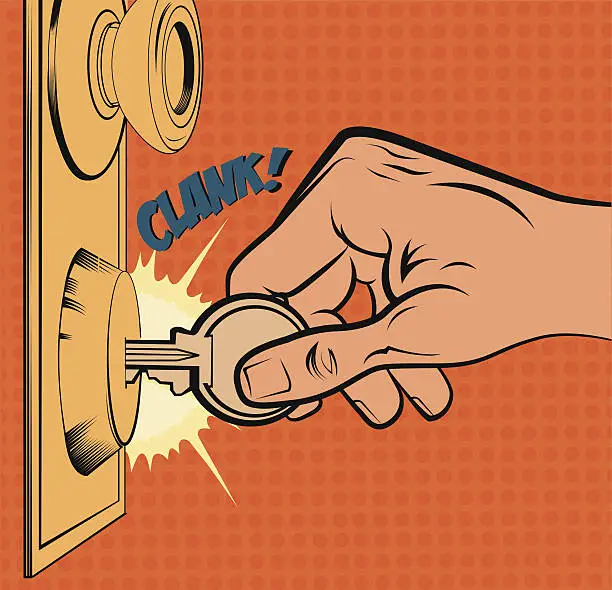 Vector illustration of Vintage illustration of a hand opening a door