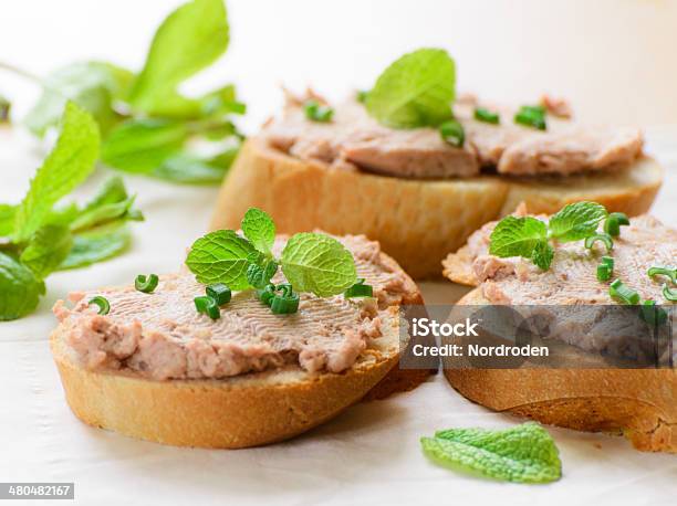 Sandwiches With Paste And Green Onions Stock Photo - Download Image Now - Baguette, Bread, Breakfast