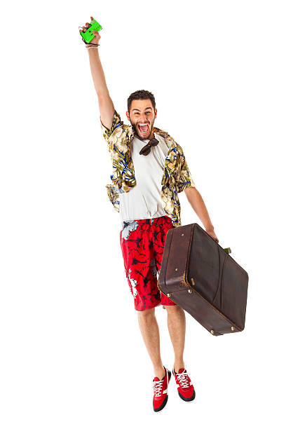 supertourist - travel suitcase hawaiian shirt people traveling photos et images de collection