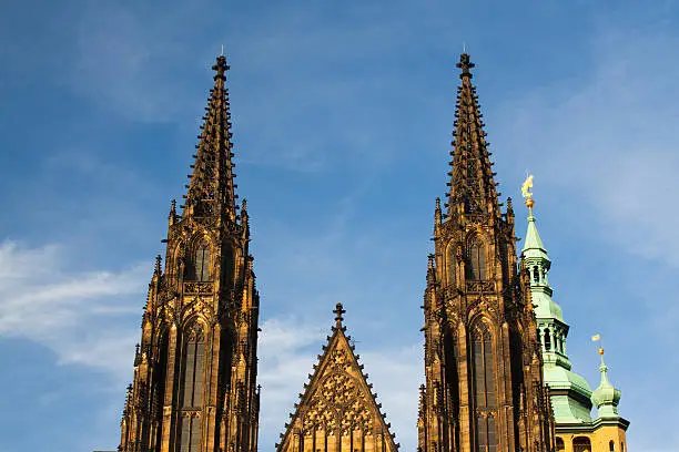 Two towers on the west side of St.Vitus Cathedral - it is the largest and the most important temple in Prague.