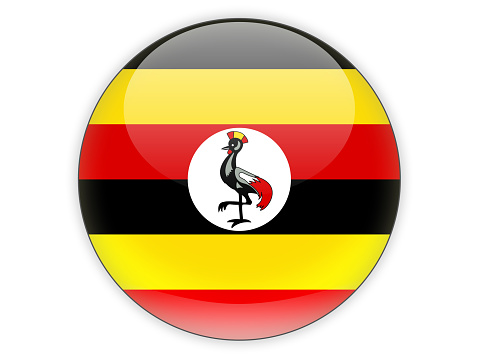 Round icon with flag of uganda isolated on white