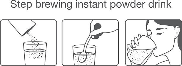 schritt zu brewing instant powder drink - rühren stock-grafiken, -clipart, -cartoons und -symbole