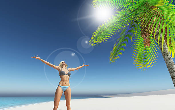 istock 3D render of a female on a tropical beach 480496384