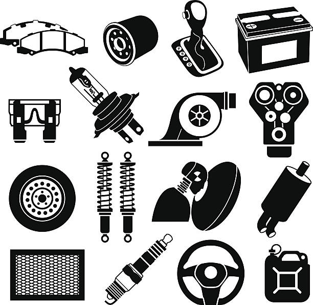 Car service icons black Car maintenance icons black on white electrical fuse stock illustrations