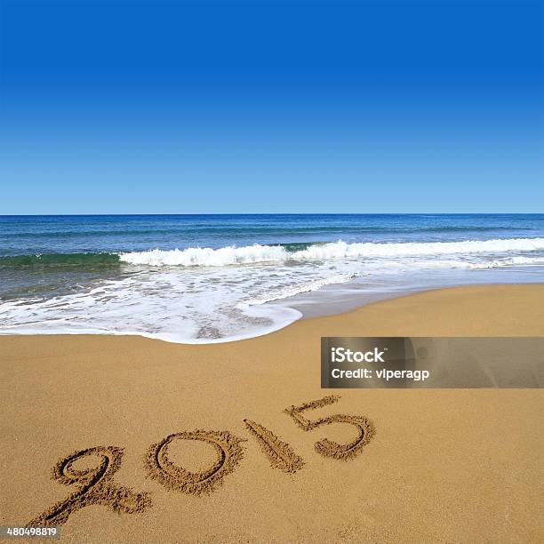 2015 Written On Sandy Beach Stock Photo - Download Image Now - 2015, Argentina, Australia