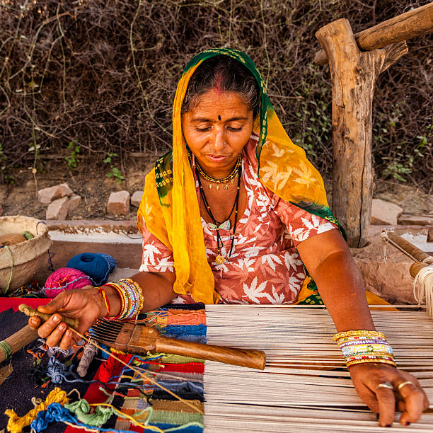 istock Indian woman weaving textiles (durry) in Rajasthan 480500338