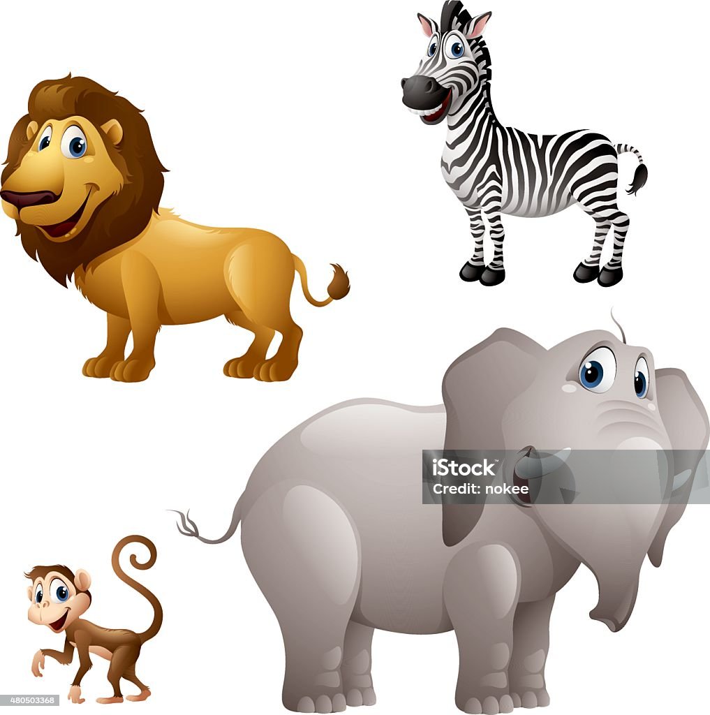 Cartoon Africa Animal Set Lion Zebra Monkey Elephant Stock Illustration -  Download Image Now - iStock