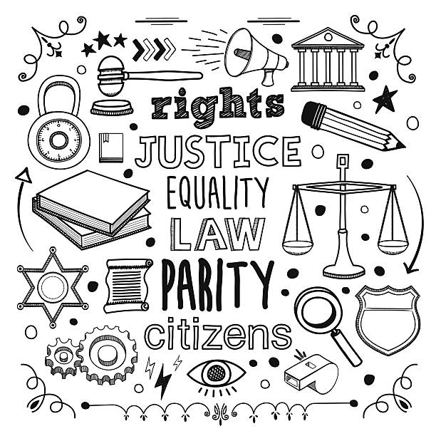 Justice Justice themed (doodle) hand-drawn illustration. balance drawings stock illustrations