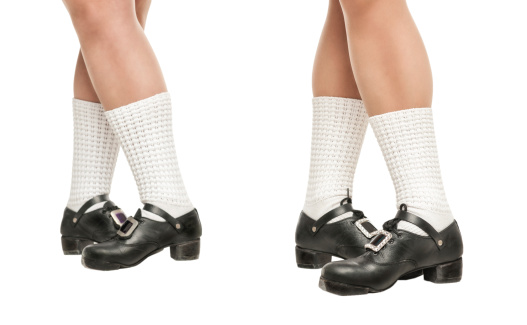 Legs in hard shoes for irish dancing isolated