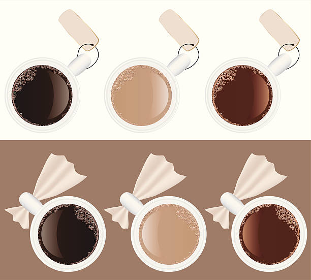 Set of cups of coffee with labels vector art illustration