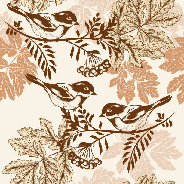 ilustrações, clipart, desenhos animados e ícones de papel de parede floral sem costura padrão com pássaros - invitation intricacy nostalgia elegance