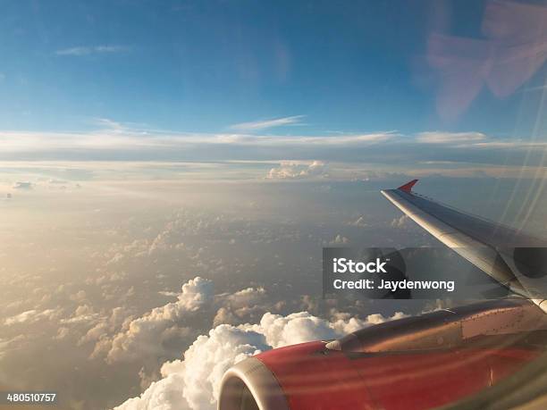 Wing Of Aircraft Over The Sky Stock Photo - Download Image Now - Aircraft Wing, Airplane, Blue