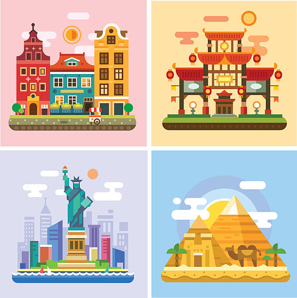 여행하는 다양한 국가의 수도 있습니다. 부품 전 세계 - new york stock illustrations
