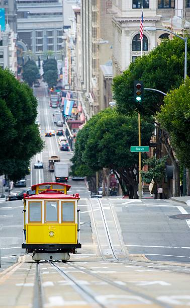 istock Elevated view of tram on uphill ascent San Francisco 480512641