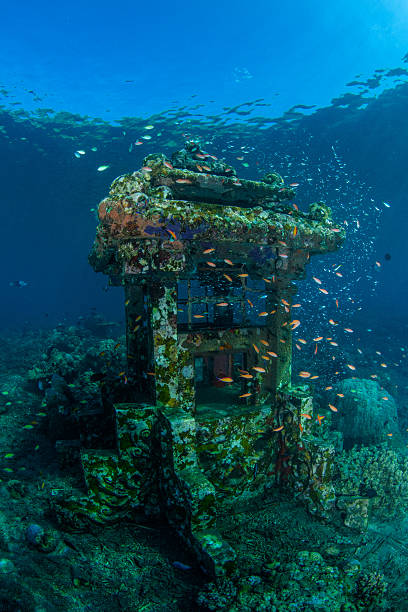 istock Jemeluk Submarine Mailbox/temple, with a school of small fish 480514258