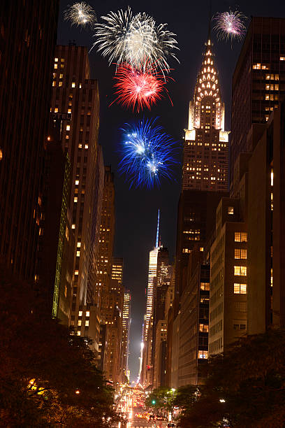 Fireworks 2017 in New York City Fireworks on 42nd Street, Manhattan, New York City. times square new years eve stock pictures, royalty-free photos & images