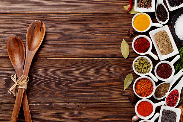 istock Various spices on wooden background 480518422