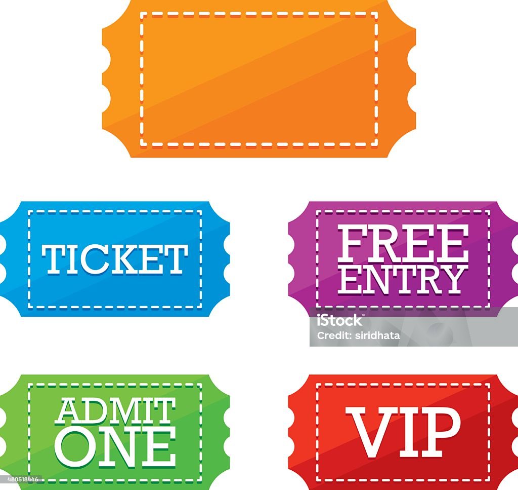 Colorful Ticket Vector Labels A colorful set of vector tickets. Free of Charge stock vector