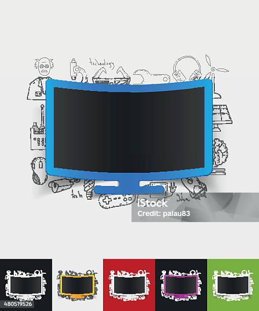 Monitor Sticker Design Monitor Paper Sticker With Hand Drawn Elements Stock Illustration ...