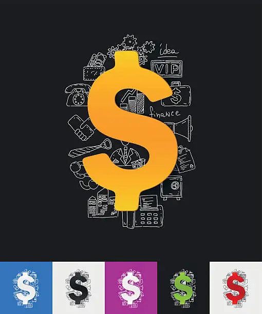 Vector illustration of money paper sticker with hand drawn elements