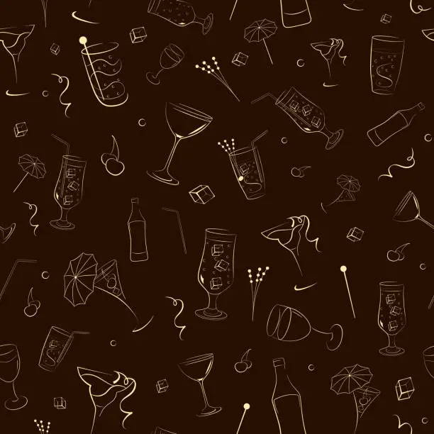 Vector illustration of Seamless pattern of items associated with alcohol