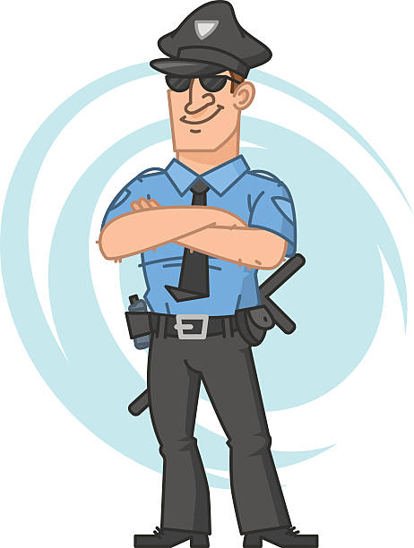 ilustrações de stock, clip art, desenhos animados e ícones de polícia e a sorrir com as mãos cruzadas - police officer security staff honor guard