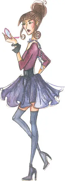 Vector illustration of Watercolor fashion girl