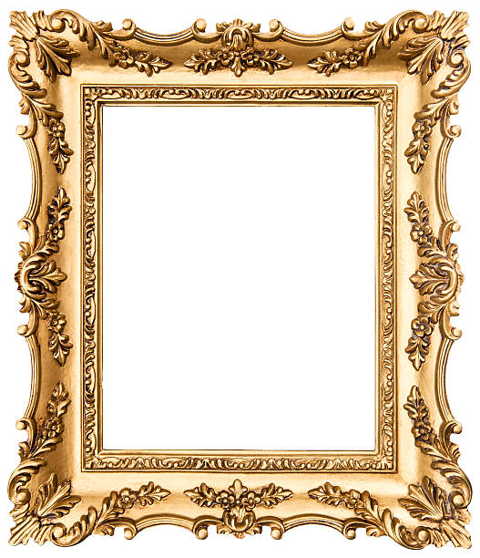 ビンテージゴールドの額縁白で分離 - picture frame frame gold gilded ストックフォトと画像