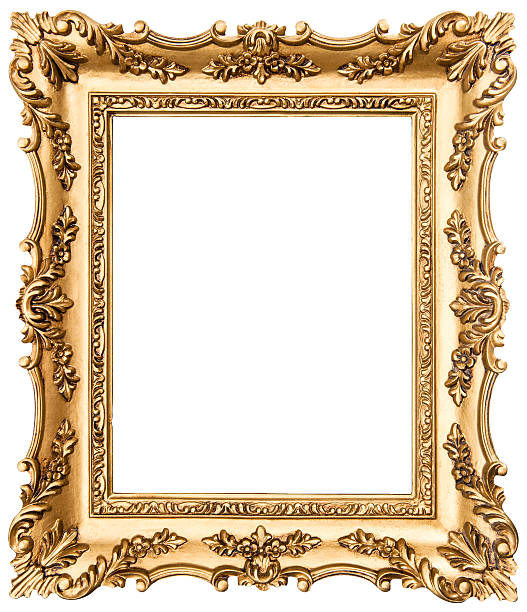 porta-retrato ouro vintage, isolado no branco - picture frame frame gold gilded - fotografias e filmes do acervo