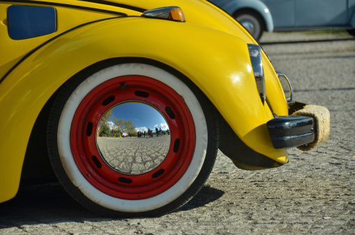 Istanbul, Turkey – September 22, 2013: Old yellow Volkswagen Beetle in the festival.