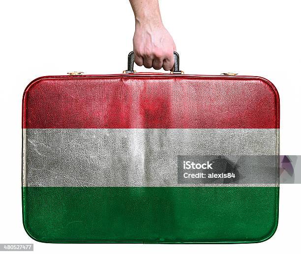 Foto de Mão Segurando Sacola De Viagens Vintage Com Bandeira Da Hungria e mais fotos de stock de Acessibilidade