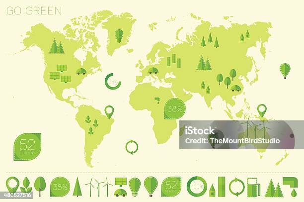 World High Detailed Map Ecology Eco Icons Vector Stock Illustration - Download Image Now - 2015, Apartment, Battery