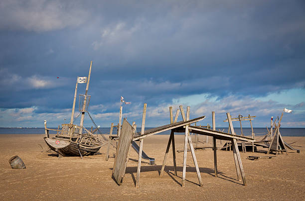 Playground on the beach in Travemuende seaside resort, Germany